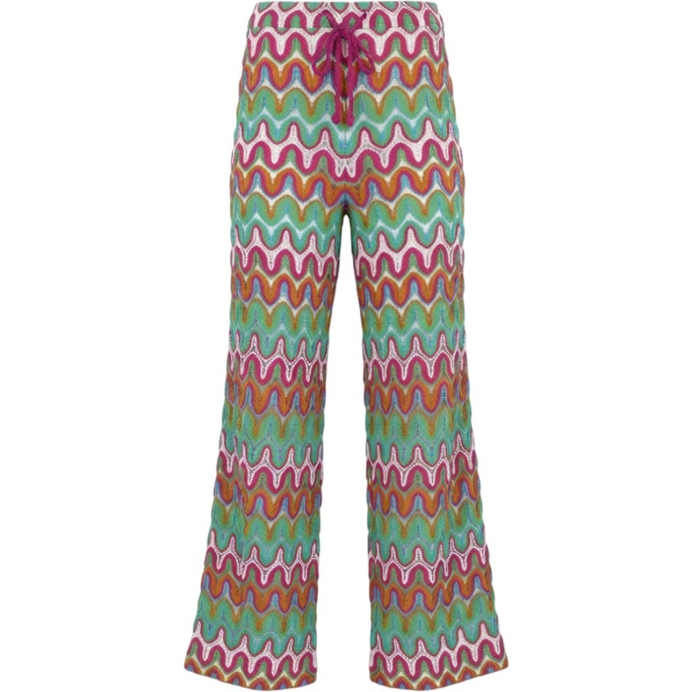 GB Gianni Bini Multi Color Chevron Crochet Knit Wide Leg Pants Large